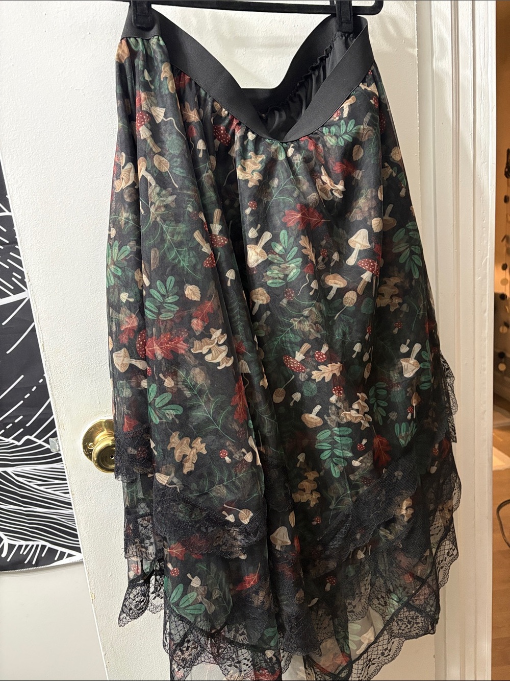 3X ROMWE Sheer Skirt with Mushroom Print